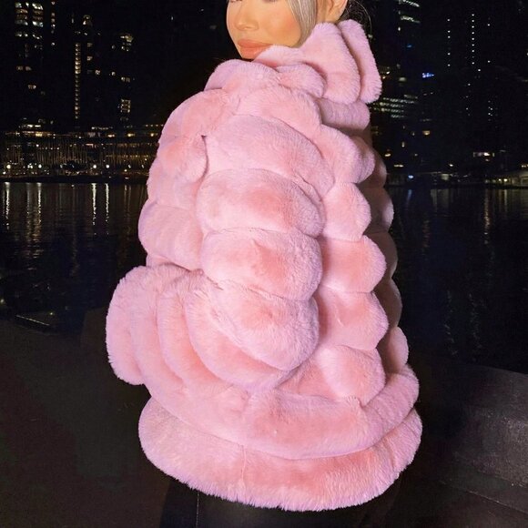 Dusty Pink Preppy Womens Open Front Fuzzy Jacket - Picture 2 of 5